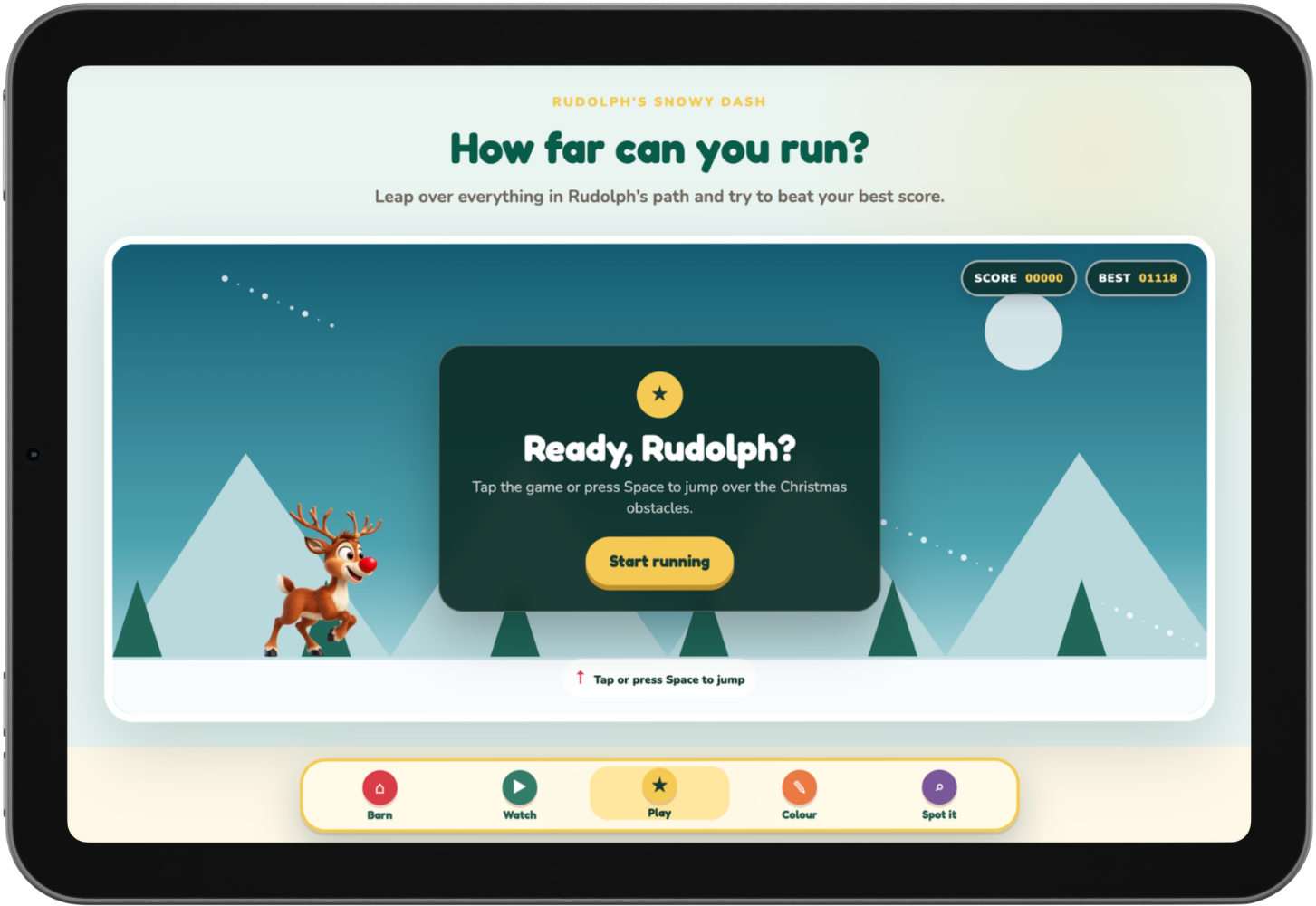 Tablet preview of Rudolph’s Snowy Dash game