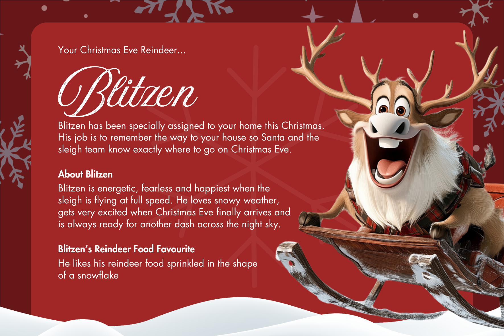 Blitzen Christmas Eve assignment card