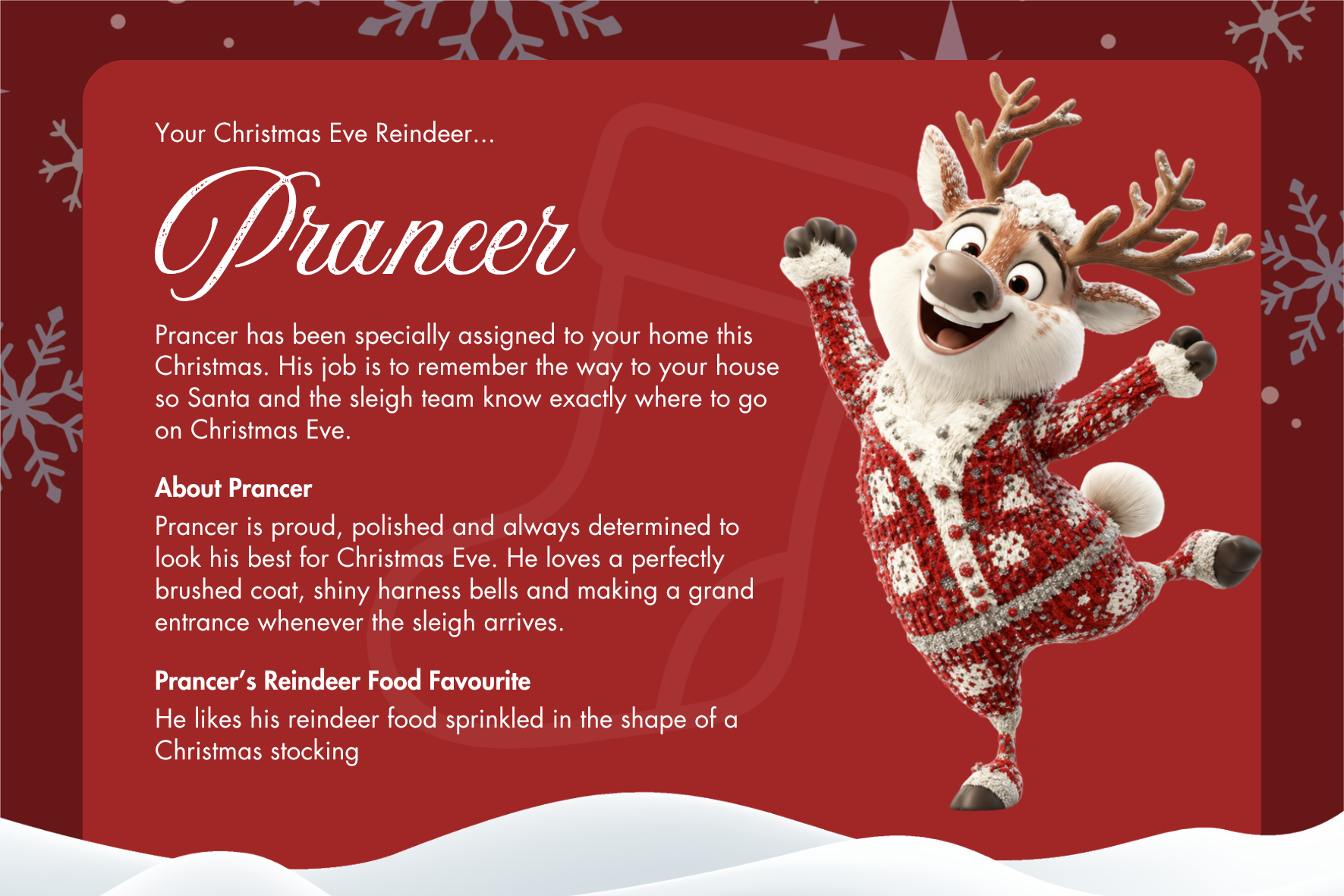 Prancer Christmas Eve assignment card