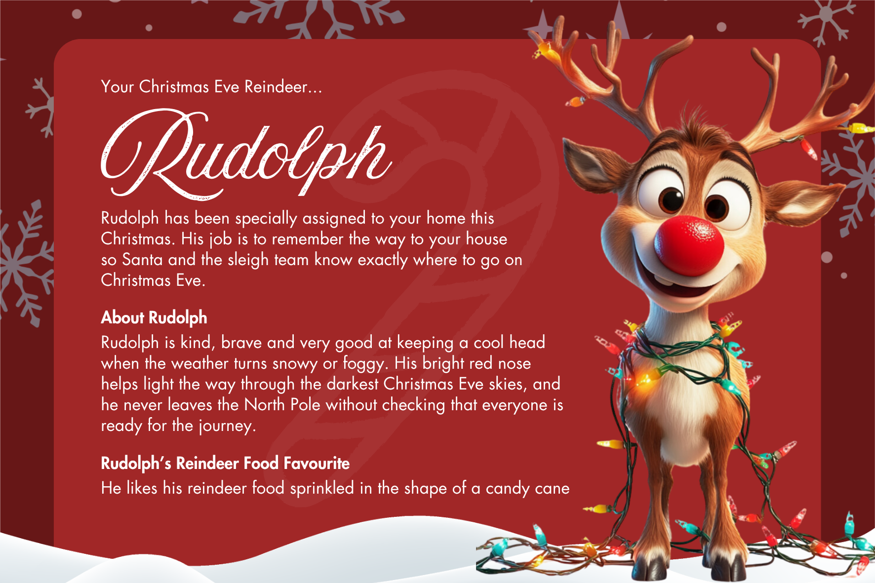 Rudolph Christmas Eve assignment card
